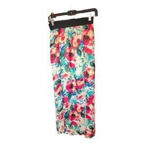 SOCIALITE Maxi Floral Center Flapped Skirt Sheer Yellow Rose Green Black Sz S